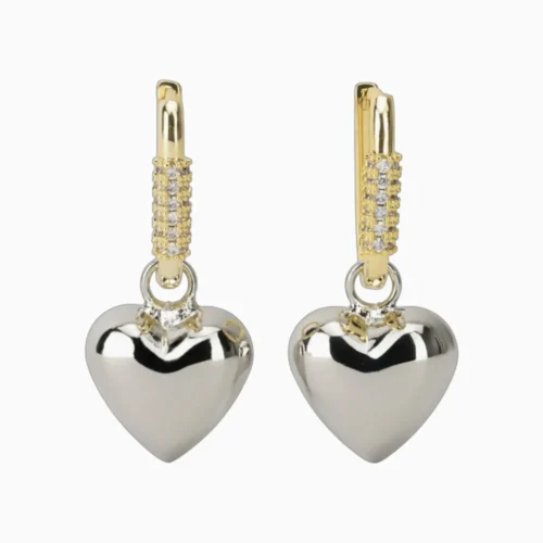 Aretes Largos De Oro Corazon Chunky