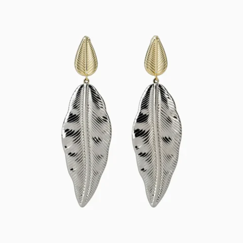 Aretes Largos De Oro Diseño De Hoja