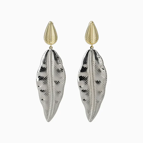 Aretes Largos De Oro Diseño De Hoja