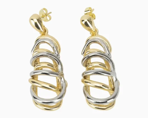 Aretes Largos De Oro Doble Color