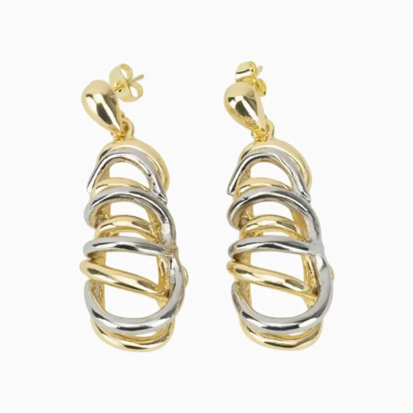 Aretes Largos De Oro Doble Color
