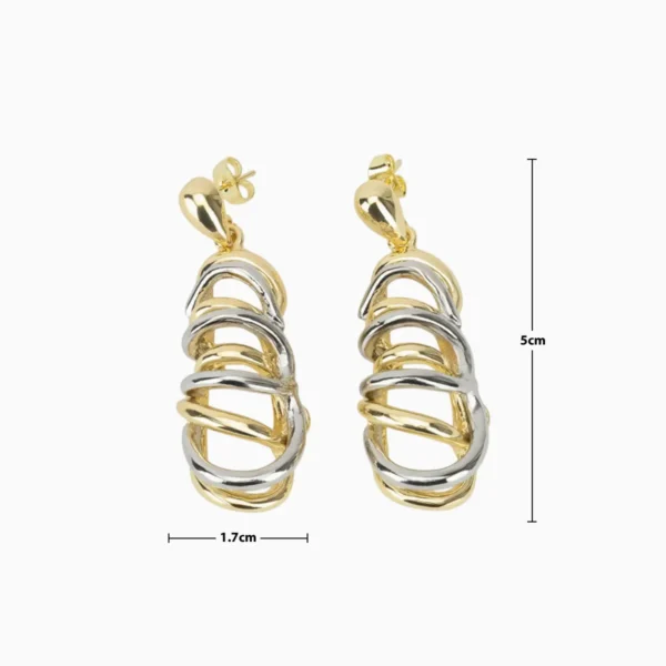 Aretes Largos De Oro Doble Color