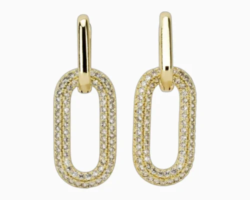 Aretes Largos De Oro Eslabones Brillantes