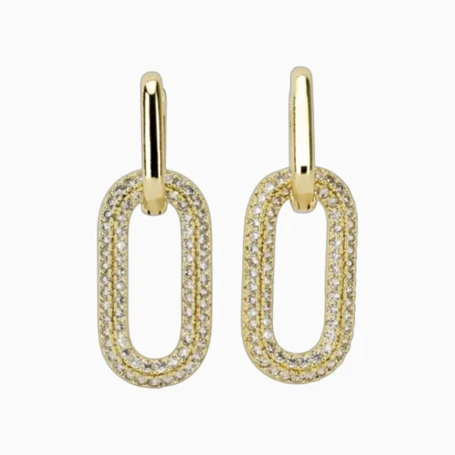 Aretes Largos De Oro Eslabones Brillantes