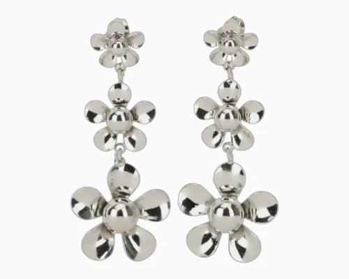 Aretes Largos De Oro Flores Colgantes