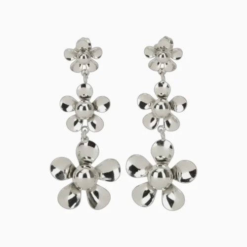 Aretes Largos De Oro Flores Colgantes