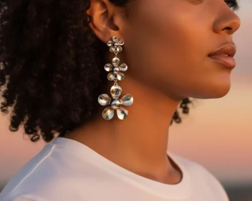 Aretes Largos De Oro Flores Colgantes