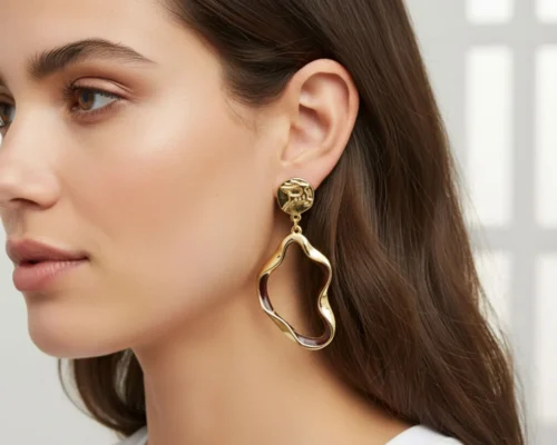 Aretes Largos De Oro Organico Dorado