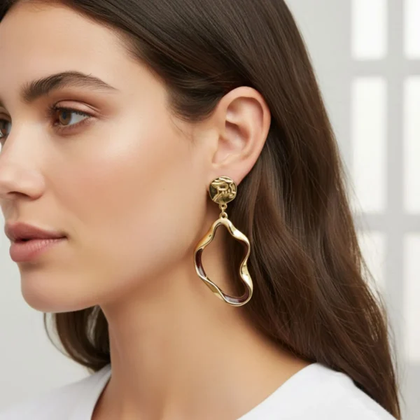 Aretes Largos De Oro Organico Dorado Aretes Largos De Oro Organico Dorado