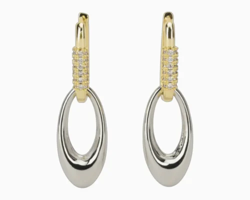 Aretes Largos De Oro Piedras Blancas