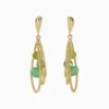 Aretes Largos De Oro Piedras Verdes