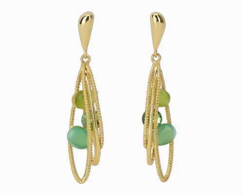 Aretes Largos De Oro Piedras Verdes