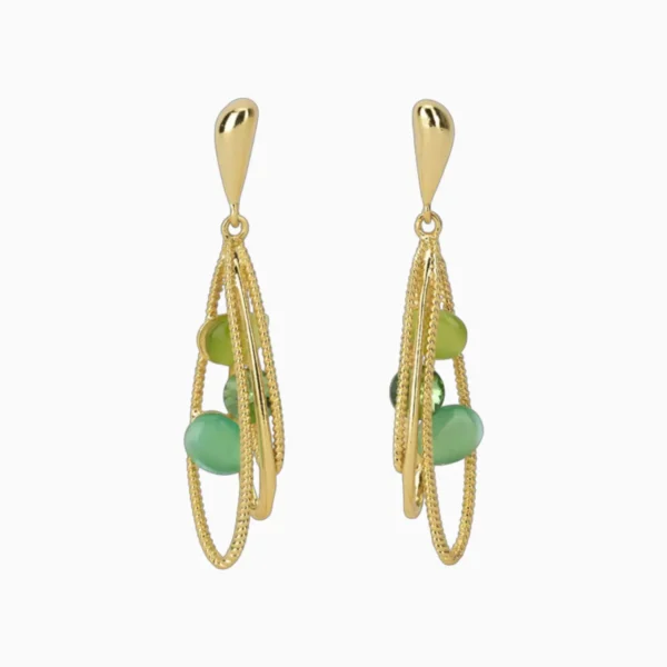 Aretes Largos De Oro Piedras Verdes