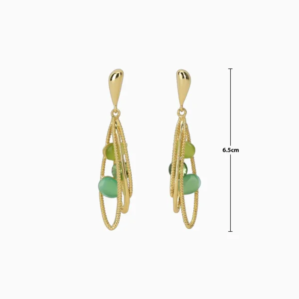 Aretes Largos De Oro Piedras Verdes