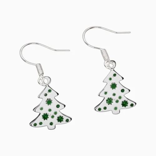 Aretes Largos De Plata Arbol Navideño
