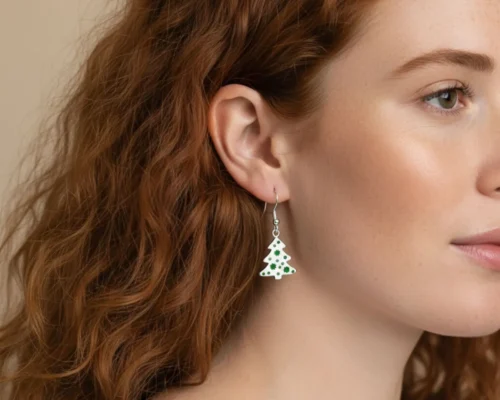 Aretes Largos De Plata Arbol Navideño