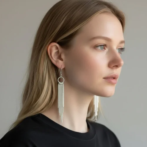 Aretes Largos De Plata Colgantes Plateados