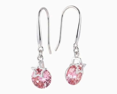 Aretes Largos De Plata Estrella Rosa