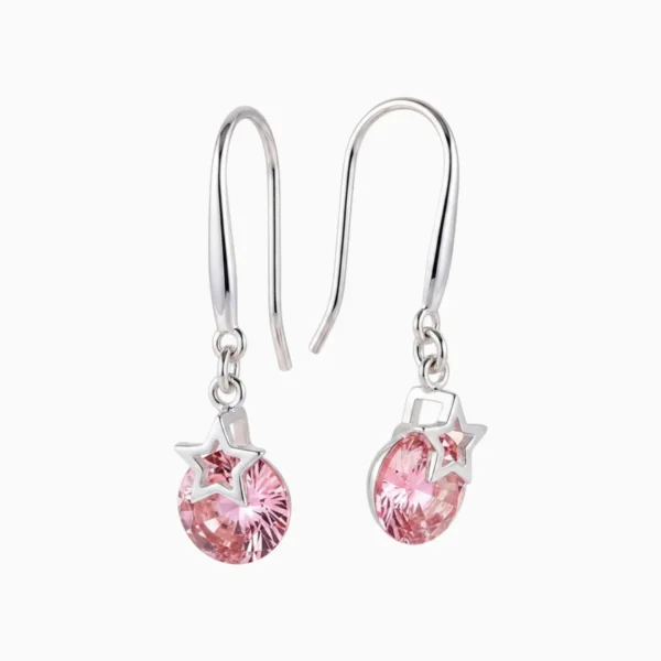 Aretes Largos De Plata Estrella Rosa Aretes Largos De Plata Estrella Rosa