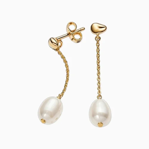 Aretes Largos De Plata Perla Blanca
