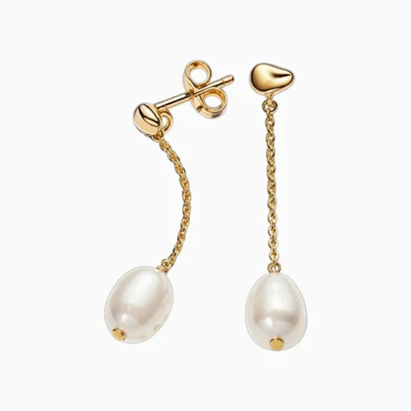 Aretes Largos De Plata Perla Blanca