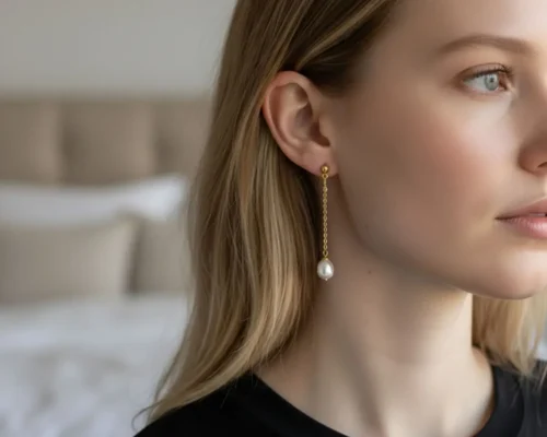 Aretes Largos De Plata Perla Blanca