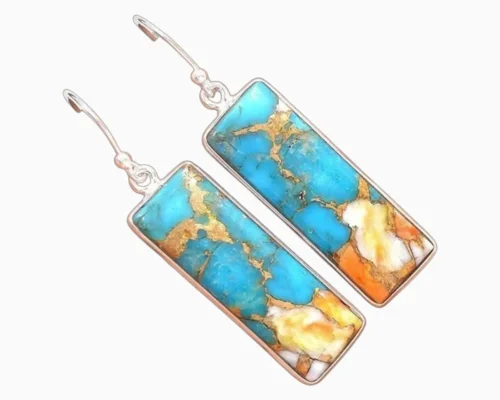 Aretes Largos De Plata Retro Rectangulo