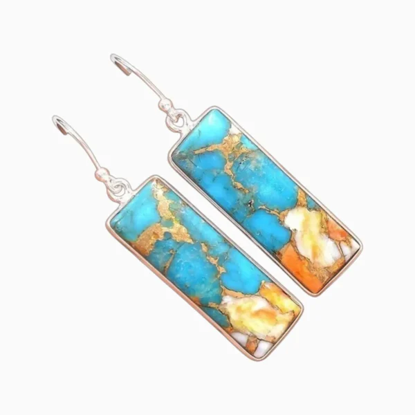 Aretes Largos De Plata Retro Rectangulo