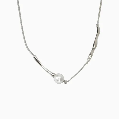 Collar De Oro Blanco Con Perla