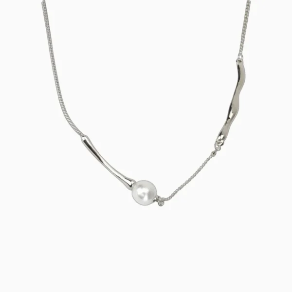 Collar De Oro Blanco Con Perla