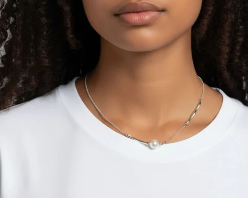Collar De Oro Blanco Con Perla