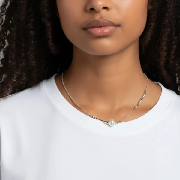 Collar De Oro Blanco Con Perla