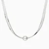 Collar De Oro Blanco Doble Con Perla