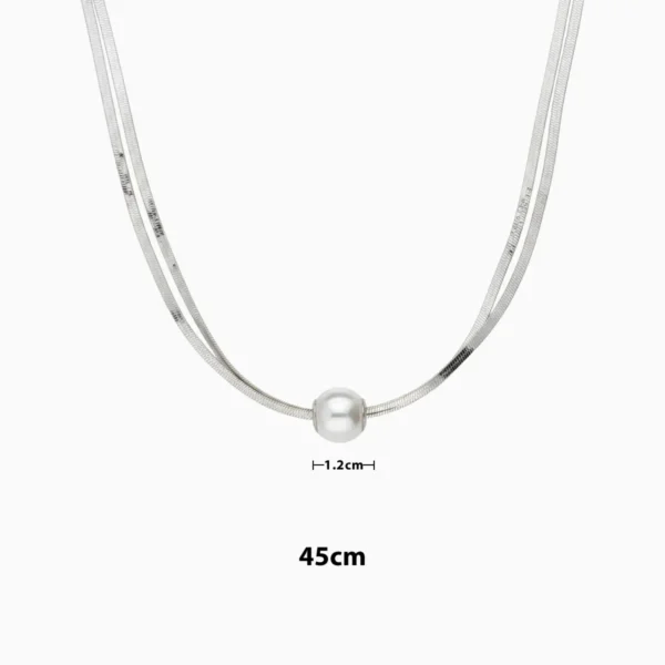 Collar De Oro Blanco Doble Con Perla