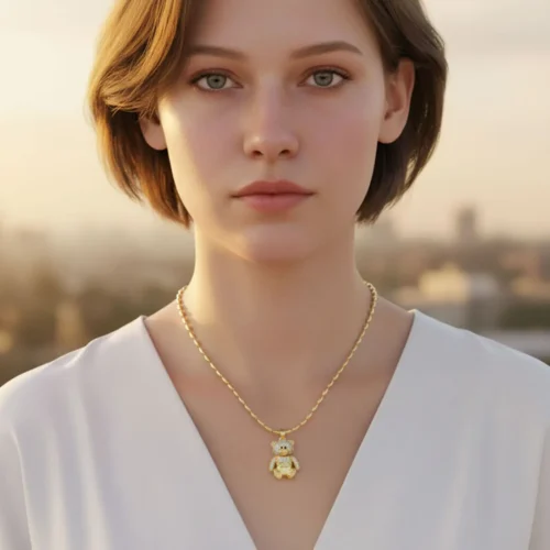 Collar De Oro Dije Oso Brillante