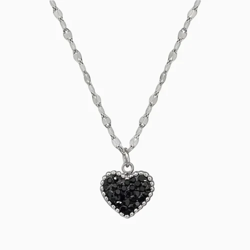 Collar De Acero Dije Corazon Bicolor