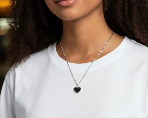 Collar De Acero Dije Corazon Bicolor