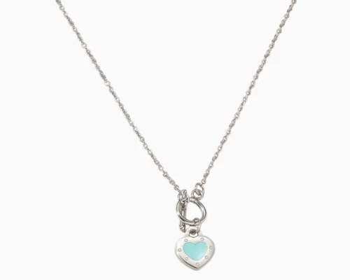 Collar De Acero Dije Corazon Turquesa