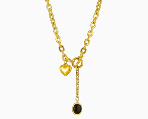 Collar De Acero Dije Corazon y Piedra