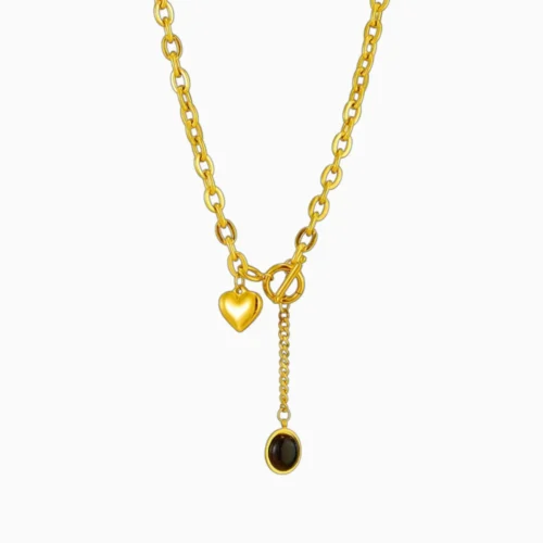 Collar De Acero Dije Corazon y Piedra
