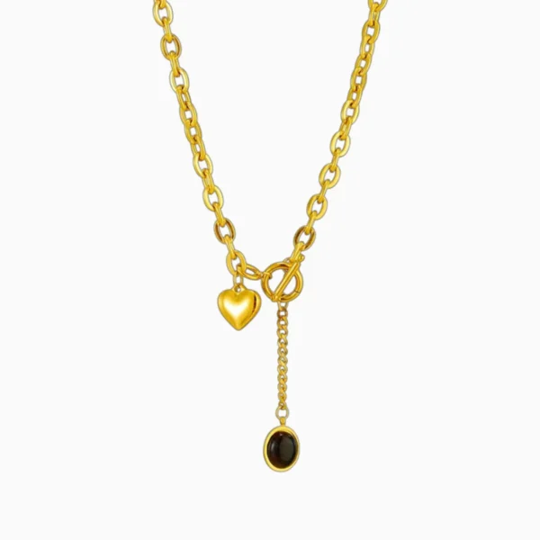 Collar De Acero Dije Corazon y Piedra