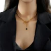Collar De Acero Dije Corazon y Piedra