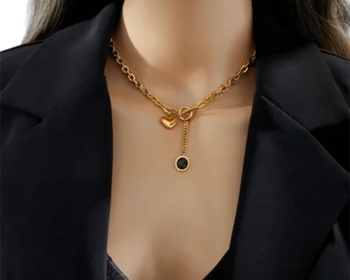 Collar De Acero Dije Corazon y Piedra