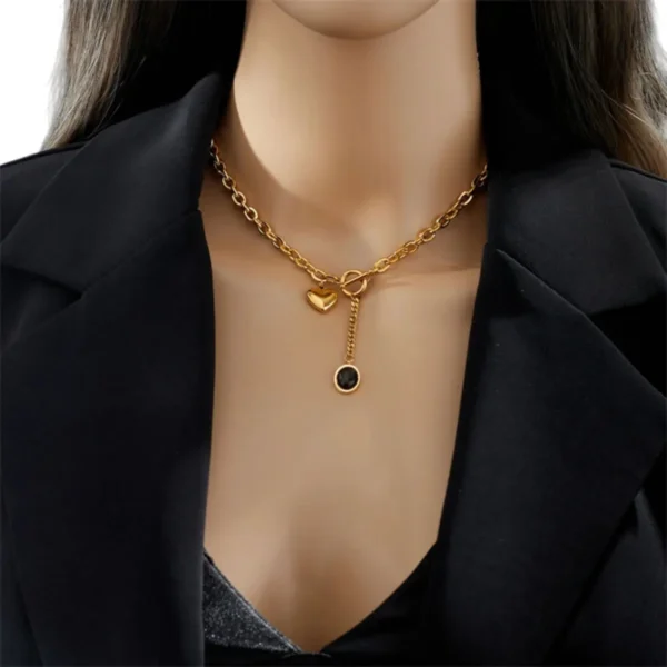 Collar De Acero Dije Corazon y Piedra