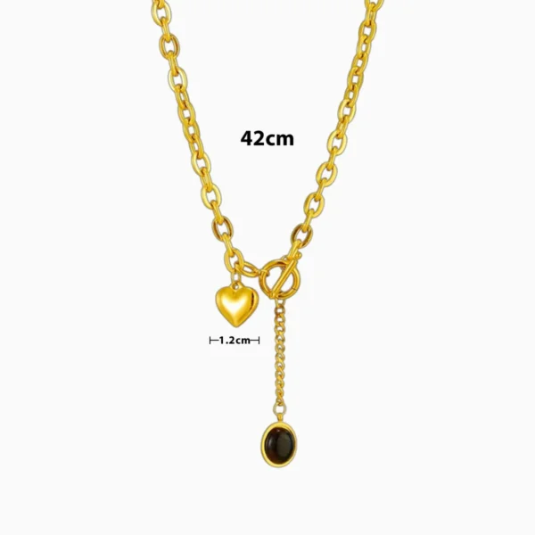 Collar De Acero Dije Corazon y Piedra