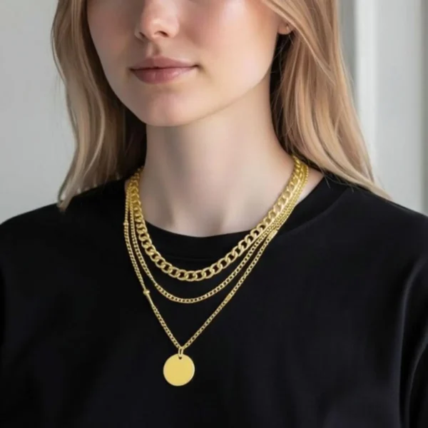 Collar De Acero Dije Dorado