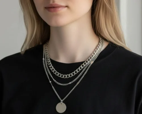 Collar De Acero Dije Plateado
