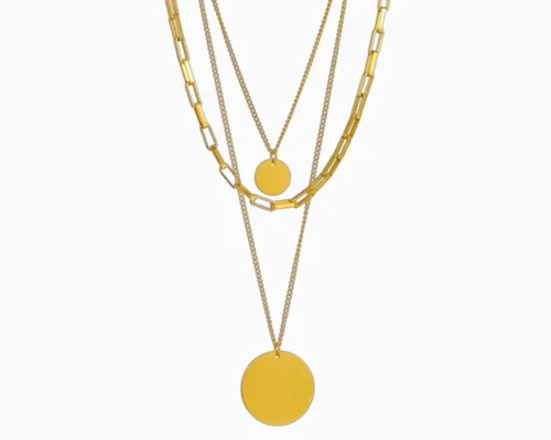 Collar De Acero Doble Dije Dorado