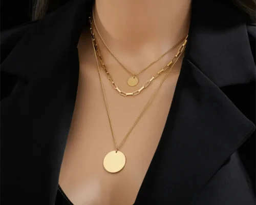 Collar De Acero Doble Dije Dorado