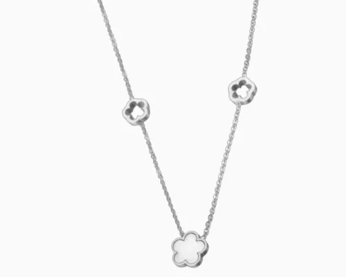 Collar De Acero Flor 5 Hojas Blanco